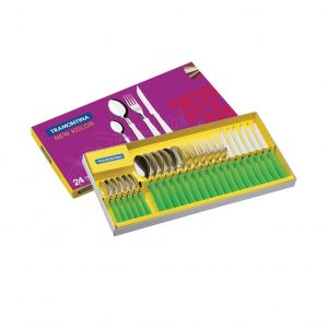 Juego De 24 Cubiertos Con Láminas De Acero Inoxidable Y Mangos De Polipropileno Verde, New Kolor Tramontina