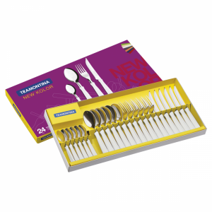 Juego De 24 Cubiertos Con Láminas De Acero Inoxidable Y Mangos De Polipropileno Blanco, New Kolor Tramontina