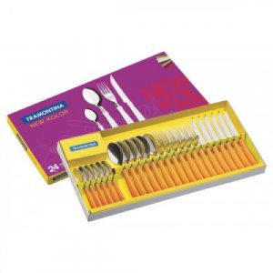 Juego De 24 Cubiertos Con Láminas De Acero Inoxidable Y Mangos De Polipropileno Naranja, New Kolor Tramontina