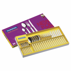 Juego De 24 Cubiertos Con Láminas De Acero Inoxidable Y Mangos De Polipropileno Beige, New Kolor Tramontina