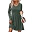 OFEEFAN Long Sleeve Sweater Dress Fall Dresses 2025 V Neck Empire Waist Baby Doll Dresses Women Casual Dress with Pockets