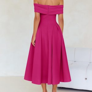 ZESICA Cocktail Dresses for Women's Elegant Off Shoulder Short Sleeve Swing A Line Wedding Evening Party Midi Dress