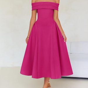 ZESICA Cocktail Dresses for Women's Elegant Off Shoulder Short Sleeve Swing A Line Wedding Evening Party Midi Dress