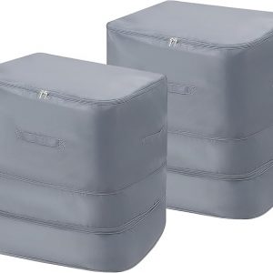 Ultra Space Saving 3-Layer Zipper Compression Storage Bags Large Capacity Heavy Duty Satin Fabric Organizer for Comforters Blankets Bedding and Seasonal Clothing (Gray, X-Large 2PCS)
