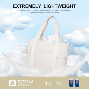 NOL - Bolsa de mano para mujer, ligera, acolchada, bolsa de trabajo con compartimentos con cremallera, bolso hinchado impermeable para viajes