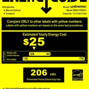 Upstreman 3.2 Cu.Ft Mini Fridge with Freezer, Single Door Mini Fridge, Dorm Fridge, Adjustable Thermostat, Mini Refrigerator for Bedroom, Office, Dorm, Black-BR321