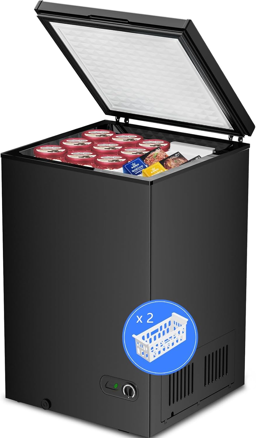 Kismile 3.5 Cubic Feet Chest Freezer with 2 Removable Baskets Free Standing Top Open Door Compact Deep Freezer with Adjustable Temperature for Home/Kitchen/Office/Bar (3.5 Cubic Feet, Black) - Image 2