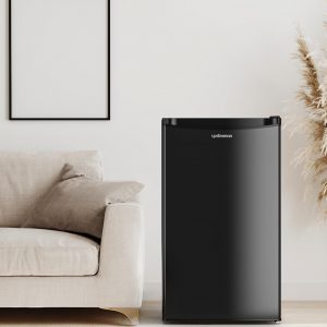 Upstreman 3.2 Cu.Ft Mini Fridge with Freezer, Single Door Mini Fridge, Dorm Fridge, Adjustable Thermostat, Mini Refrigerator for Bedroom, Office, Dorm, Black-BR321