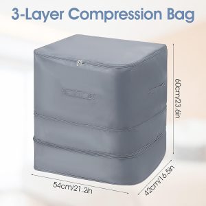 Ultra Space Saving 3-Layer Zipper Compression Storage Bags Large Capacity Heavy Duty Satin Fabric Organizer for Comforters Blankets Bedding and Seasonal Clothing (Gray, X-Large 2PCS)