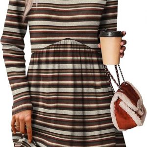 OFEEFAN Long Sleeve Sweater Dress Fall Dresses 2025 V Neck Empire Waist Baby Doll Dresses Women Casual Dress with Pockets