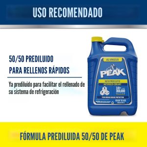PEAK All Vehicles - Anticongelante y refrigerante prediluidos 50/50 para todos los sistemas de refrigeración del motor, refrigerante/anticongelante amarillo de larga duración para protección del motor