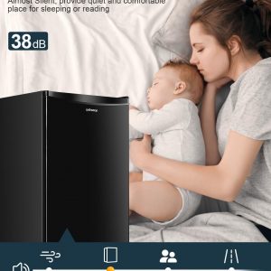 Upstreman 3.2 Cu.Ft Mini Fridge with Freezer, Single Door Mini Fridge, Dorm Fridge, Adjustable Thermostat, Mini Refrigerator for Bedroom, Office, Dorm, Black-BR321