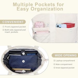 NOL - Bolsa de mano para mujer, ligera, acolchada, bolsa de trabajo con compartimentos con cremallera, bolso hinchado impermeable para viajes