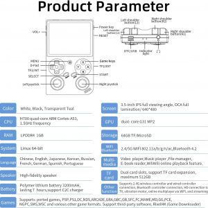 RG35XX Pro Retro Handheld Game Console , RG 35XXPro Support HDMI TV Output 5G WiFi Bluetooth 4.2 , 3.5 Inch IPS Screen Linux System Built-in 64G TF Card 4353 Games(White-New)