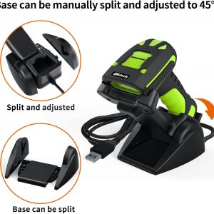 Alacrity 2D Industrial Wireless Barcode Scanner with Charging Stand, Bluetooth Drop Resistant, 1968 Feet Transmission Distance 433Mhz QR 1D Bar Code Reader