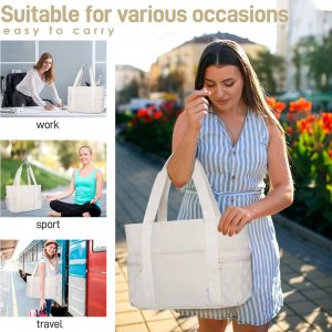 NOL - Bolsa de mano para mujer, ligera, acolchada, bolsa de trabajo con compartimentos con cremallera, bolso hinchado impermeable para viajes