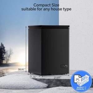 Kismile 3.5 Cubic Feet Chest Freezer with 2 Removable Baskets Free Standing Top Open Door Compact Deep Freezer with Adjustable Temperature for Home/Kitchen/Office/Bar (3.5 Cubic Feet, Black)