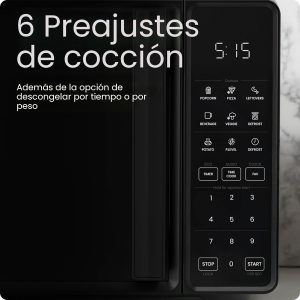 Chefman Horno microondas para encimera de 0.7 pies cúbicos, 700 vatios con 10 niveles de potencia, 6 ajustes preestablecidos de cocción con cocción expresa de un solo toque, modo ecológico, bloqueo de