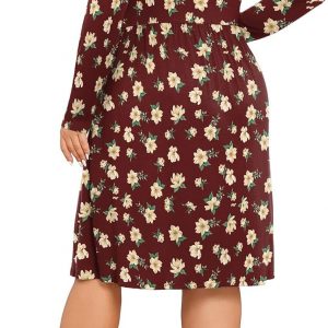 POSESHE Women's Plus Size Dresses Long Sleeves Crew Neck Casual Dresses Empire Waist Loose Flowy Dress with Pockets