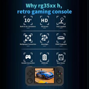 RG35XX H, Anbernic - Consola de juegos de mano retro con tarjeta 64GTF, diseño de doble joystick de 3.5 pulgadas, pantalla HD que dura hasta 8 horas de batería de alta capacidad para una mejor