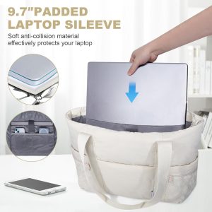 NOL - Bolsa de mano para mujer, ligera, acolchada, bolsa de trabajo con compartimentos con cremallera, bolso hinchado impermeable para viajes