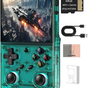 RG35XX Pro Retro Handheld Game Console , RG 35XXPro Support HDMI TV Output 5G WiFi Bluetooth 4.2 , 3.5 Inch IPS Screen Linux System Built-in 64G TF Card 4353 Games(Transparent Teal-New)