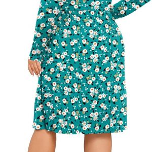 POSESHE Women's Plus Size Dresses Long Sleeves Crew Neck Casual Dresses Empire Waist Loose Flowy Dress with Pockets