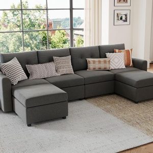 LINSY HOME Modular Sectional Sofa Oversized, Rubik III Removable Cover Living Room Couches with Storage Deep Seat & Ottoman Chaise L/U Shaped Sofa Modern Couch (Dark Grey)