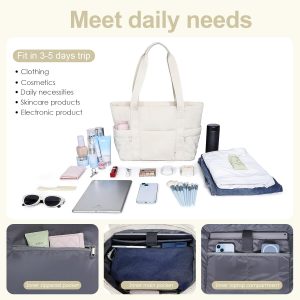 NOL - Bolsa de mano para mujer, ligera, acolchada, bolsa de trabajo con compartimentos con cremallera, bolso hinchado impermeable para viajes