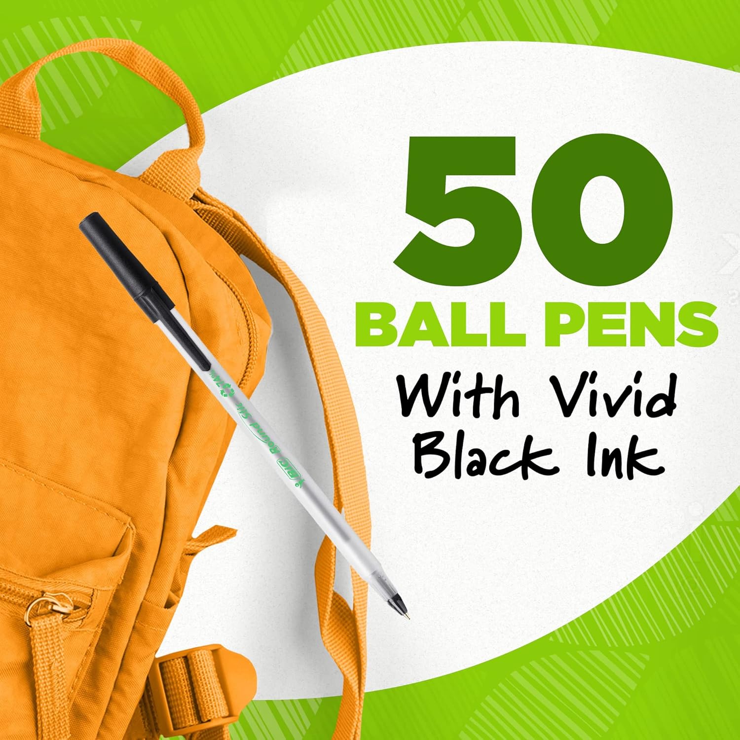 BIC Ecolutions Round Stic Ballpoint Pens, Medium Point (1.0mm), 50-Count Pack, Black Ink Pens Made from 97% Recycled Plastic - Image 4