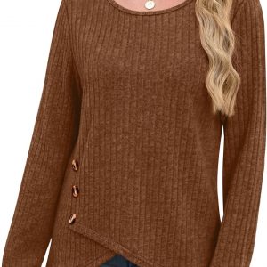 XIEERDUO Tunic Sweaters for Women Long Sleeve Shirts Crew Neck Tops with Buttons Fall Fashion Outfits Winter Clothing
