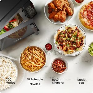 Chefman Horno microondas para encimera de 0.7 pies cúbicos, 700 vatios con 10 niveles de potencia, 6 ajustes preestablecidos de cocción con cocción expresa de un solo toque, modo ecológico, bloqueo de
