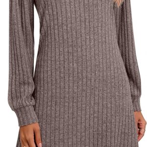 Ficerd Women's Knit Long Sleeve Sweater Dress Casual V Neck Tunic Dresses Fall Trendy Outfits
