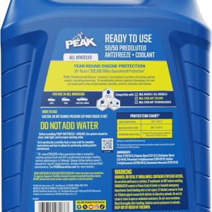 PEAK All Vehicles - Anticongelante y refrigerante prediluidos 50/50 para todos los sistemas de refrigeración del motor, refrigerante/anticongelante amarillo de larga duración para protección del motor
