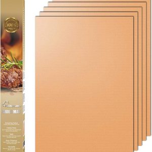 AOOCAN Copper Grill Mat Set of 5 - Non-Stick BBQ Outdoor Grill, Copper Grilling Mats Reusable and Easy to Clean, Works on Electric Grill Outdoor Gas Charcoal BBQ as Seen on TV-15.75 x 13 Inch