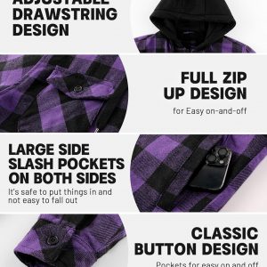 Men's Thick Fleece Plaid Jacket Flannel Shirts Sherpa Lined Full Zip Up Hoodie Winter Coat with Pockets