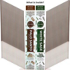 Trumiri Incense Sticks - Combo Pack of 40 Insence-Sticks - 20 Palo Santo + 20 White Sage - Cleansing Insense - Insents - Incents - Inscense - Incence - Incienso - All Natural Non Toxic Incense Sticks