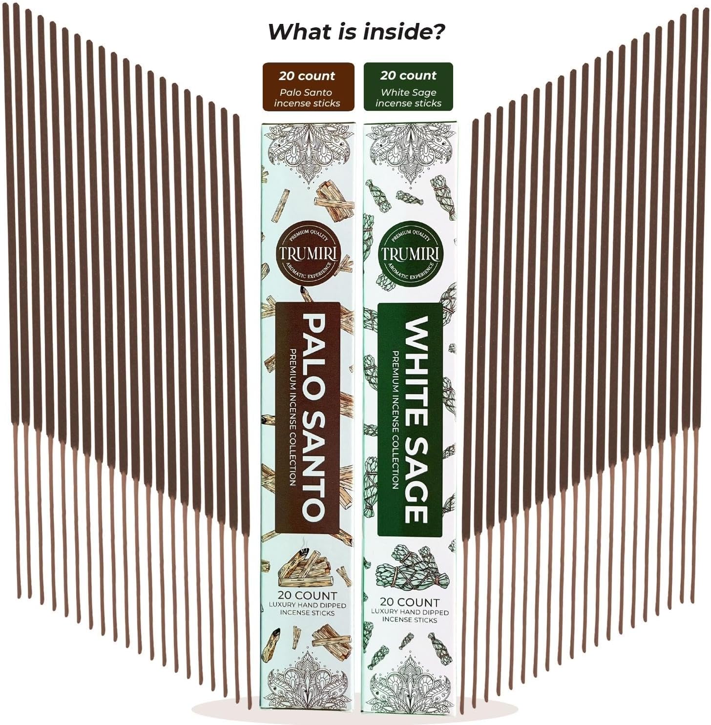 Trumiri Incense Sticks - Combo Pack of 40 Insence-Sticks - 20 Palo Santo + 20 White Sage - Cleansing Insense - Insents - Incents - Inscense - Incence - Incienso - All Natural Non Toxic Incense Sticks - Image 3