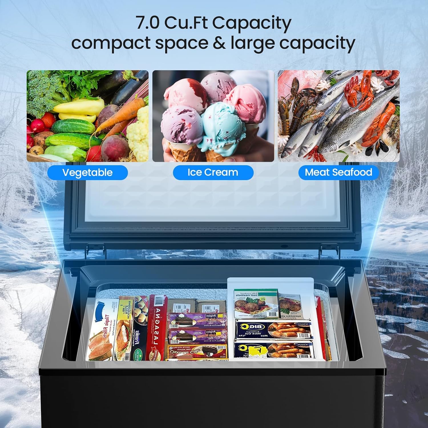 Kismile 3.5 Cubic Feet Chest Freezer with 2 Removable Baskets Free Standing Top Open Door Compact Deep Freezer with Adjustable Temperature for Home/Kitchen/Office/Bar (3.5 Cubic Feet, Black) - Image 5