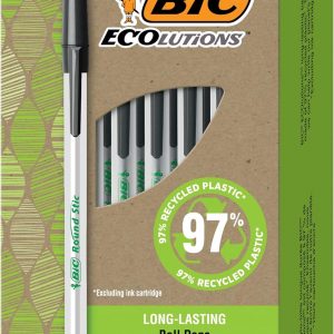 BIC Ecolutions Round Stic Ballpoint Pens, Medium Point (1.0mm), 50-Count Pack, Black Ink Pens Made from 97% Recycled Plastic