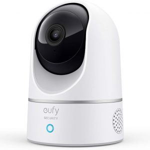 eufy Security Indoor Cam E220, Camera for home Security, Pan & Tilt, Dog/Pet Camera, 2K Wi-Fi Plug-in, Motion Tracking, Motion Only Alerts, Night Vision, HomeBase 3 Compatible, Voice Assistant Support
