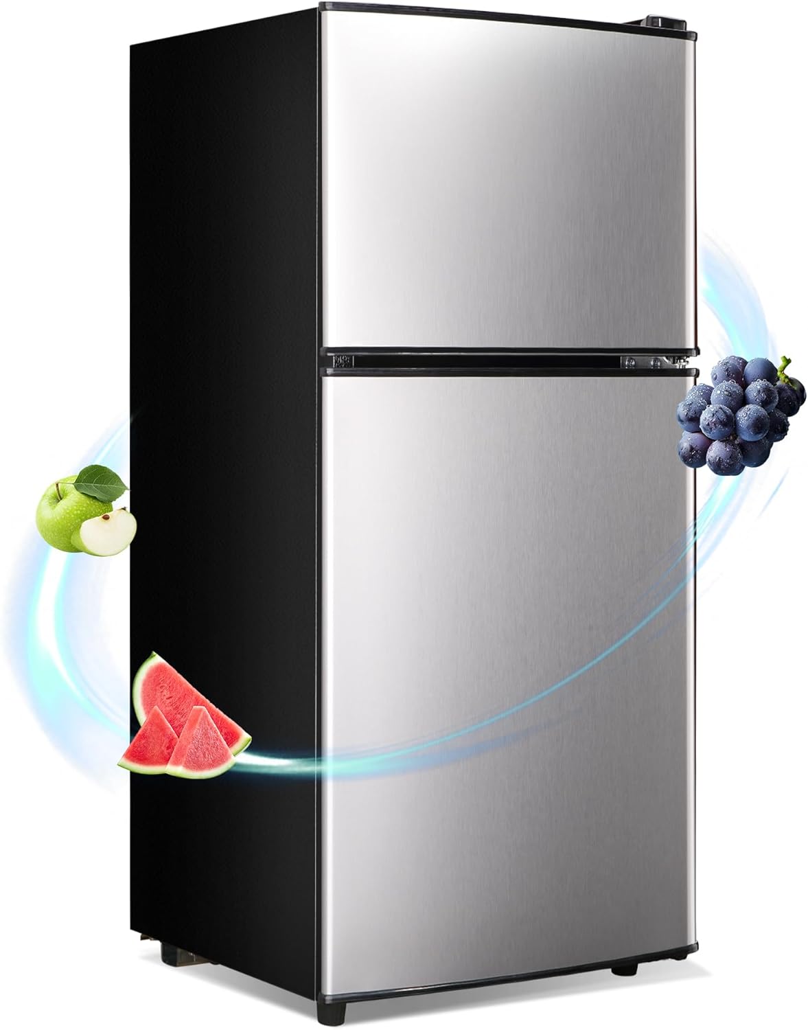 Apartment Size Refrigerator, 3.6 Cu.Ft Small Refrigerator with Freezer Suitable for Apartment, Office, Kitchen, Dorm, Compact Fridge with 7 Temperature Modes, Double Door, Silver - Image 2