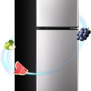 Apartment Size Refrigerator, 3.6 Cu.Ft Small Refrigerator with Freezer Suitable for Apartment, Office, Kitchen, Dorm, Compact Fridge with 7 Temperature Modes, Double Door, Silver