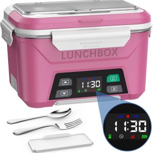 EAST OAK Cordless Electric Lunch Box for Adults, Heated Lunch Box Battery Powered with Automatic Heating, 5.5 Cups Portable Food Warmer with Removable Tray Divider