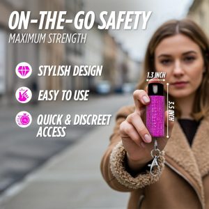Guard Dog Security Bling it On Pepper Spray Keychain with Safety Twist Top Mini and Easy Carry Lightweight and Fashionable Maximum Police Strength OC Spray 16 Feet Range 0.5 fl oz
