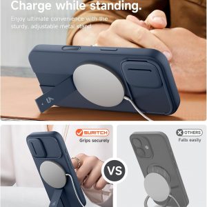 SURITCH for iPhone 17 Case with Camera Control Cover, Camera Slide Cover and Adjustable Kickstand, Compatible with MagSafe, Shockproof Bumper Protective Cases 6.3 Inch, Blue