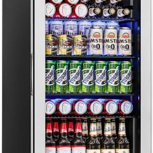 Beverage Refrigerator Cooler - 126 Can Mini Fridge Glass Door for Drinks Soda Beer Wine - Small Refrigerator for Office Bedroom Home Bar, 4 Adjustable Shelves, 3.2 Cu.Ft, Silver