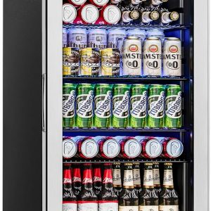 Beverage Refrigerator Cooler - 126 Can Mini Fridge Glass Door for Drinks Soda Beer Wine - Small Refrigerator for Office Bedroom Home Bar, 4 Adjustable Shelves, 3.2 Cu.Ft, Silver