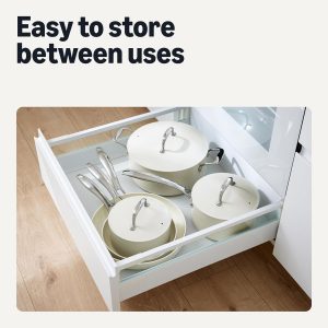 Amazon Basics Ceramic Nonstick Cookware, 8-Piece Set of Pots and Pans, Dishwasher and Oven-Safe, All Cooktop Friendly, Ivory