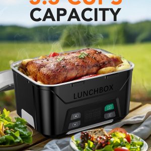 EAST OAK Cordless Electric Lunch Box for Adults, Heated Lunch Box Battery Powered with Automatic Heating, 5.5 Cups Portable Food Warmer with Removable Tray Divider
